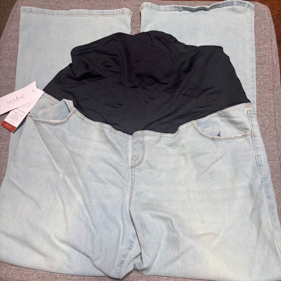 Over Belly High-Rise Denim Flare Maternity Pants, Size 16 - Picture 4 of 7